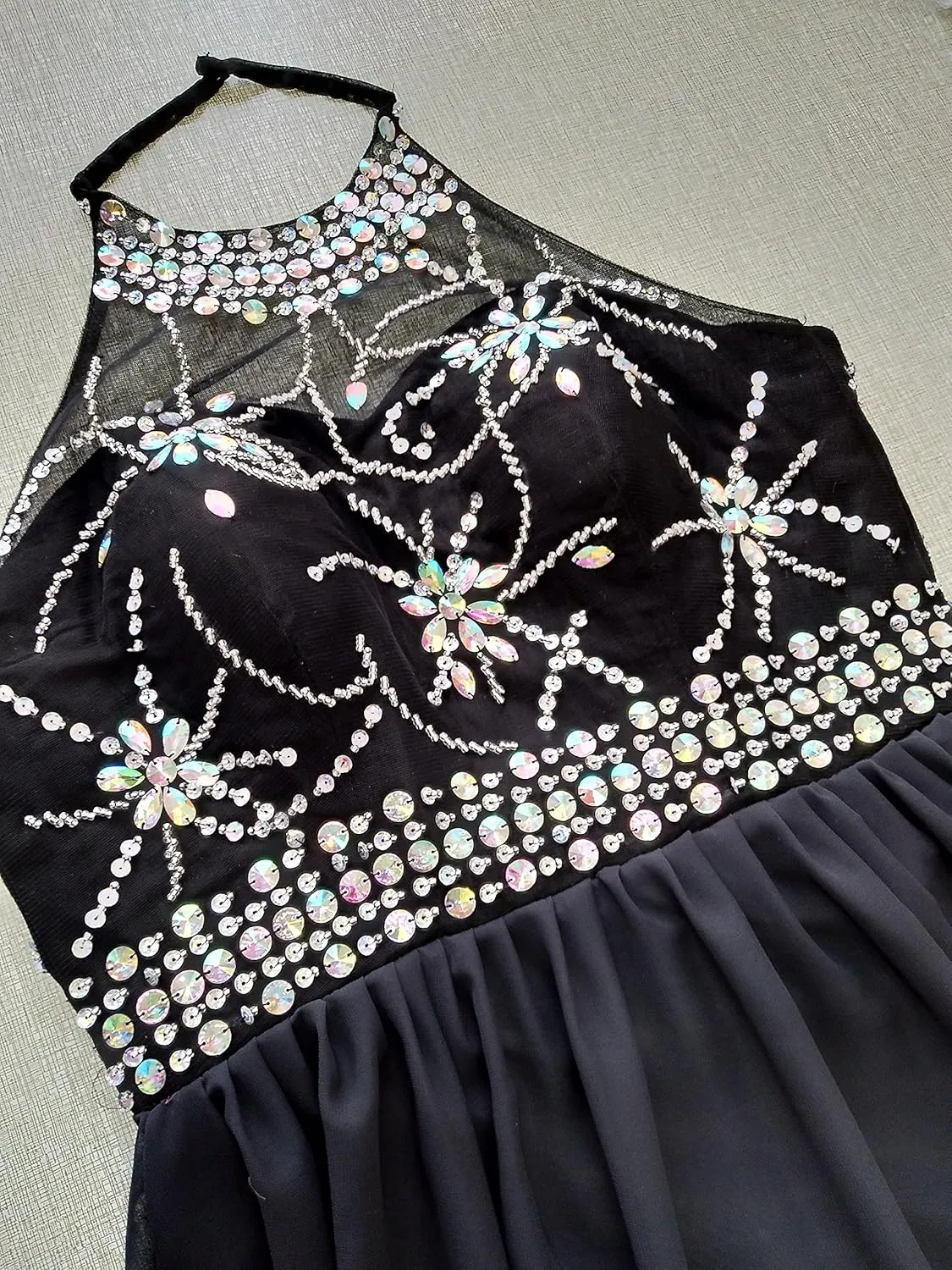 Kivary Sheer Beaded Halter Gradient Ombre Chiffon Long Prom Evening Dresses