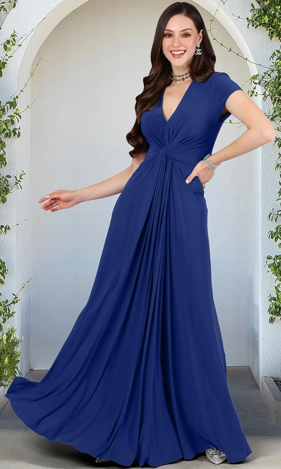 KOH KOH Womens 2025 Long Flowy Cap Sleeve Empire Waist Cocktail Maxi Dress Gown