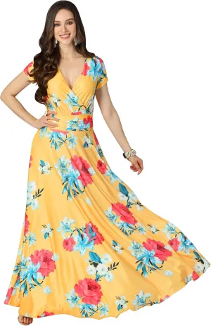 KOH KOH Womens Long Modest Floor Length Flowing Summer Print Maxi Dress Gown