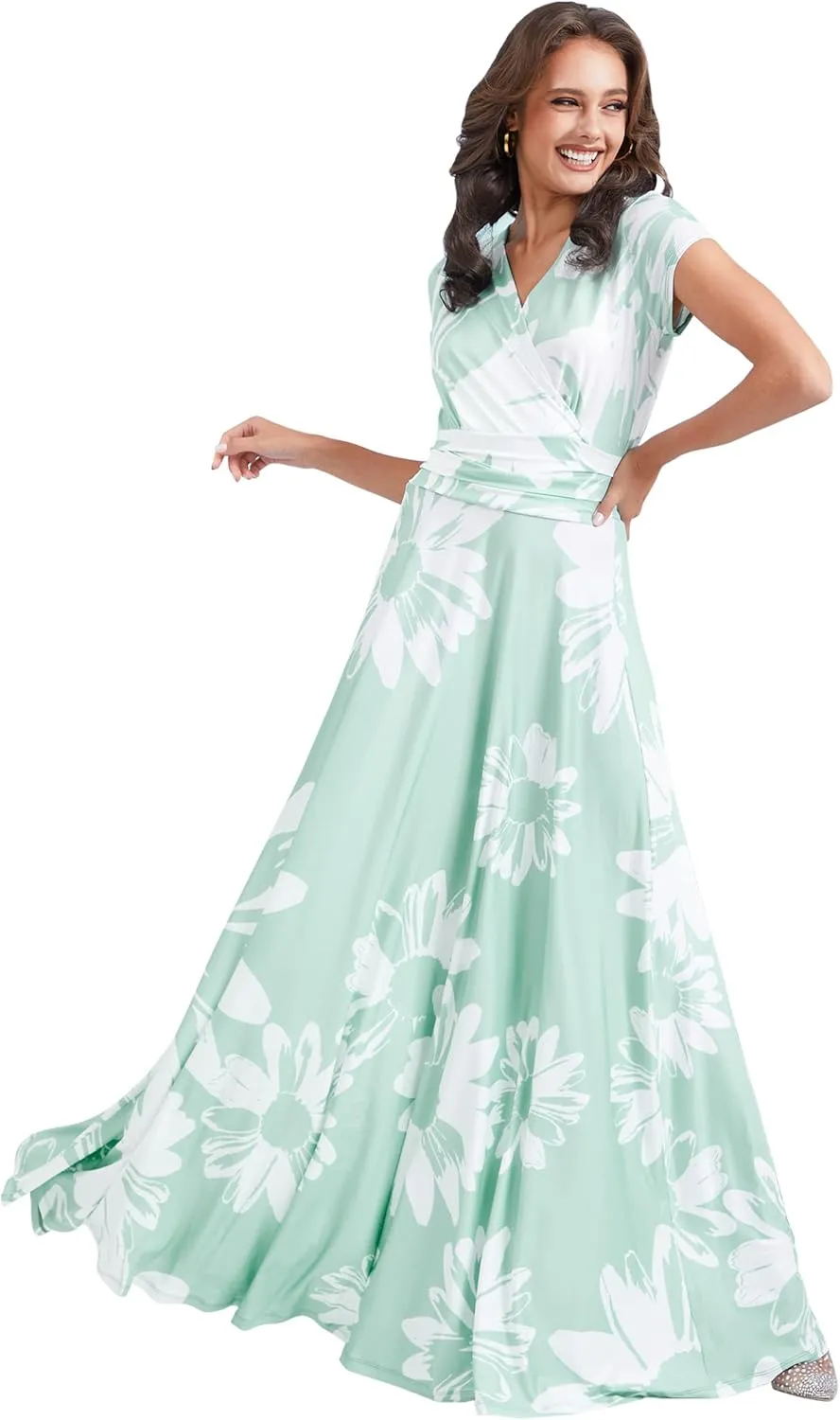 KOH KOH Womens Long Modest Floor Length Flowing Summer Print Maxi Dress Gown