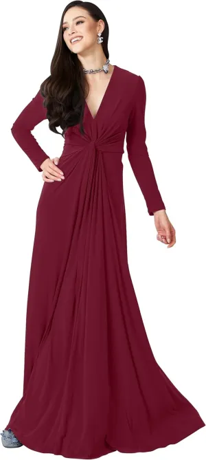 KOH KOH Womens Long Sleeve Flowy Formal Evening Elegant Designer Maxi Dress