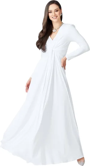 KOH KOH Womens Long Sleeve Flowy Formal Evening Elegant Designer Maxi Dress