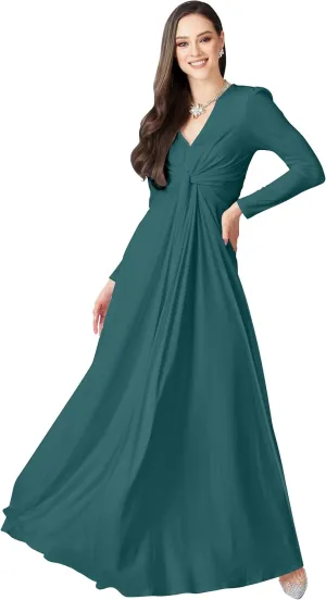 KOH KOH Womens Long Sleeve Flowy Formal Evening Elegant Designer Maxi Dress
