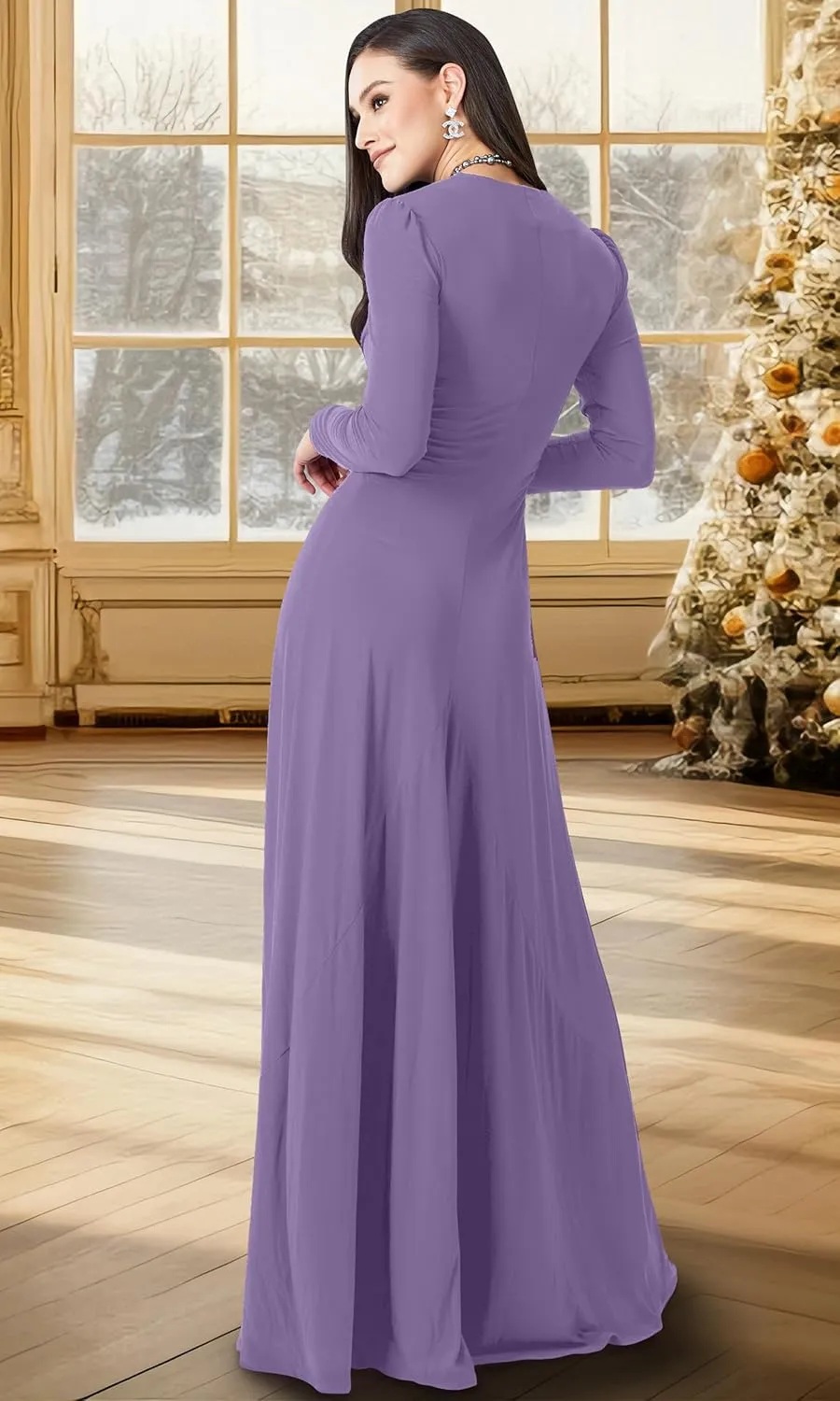 KOH KOH Womens Long Sleeve Flowy Formal Evening Elegant Designer Maxi Dress