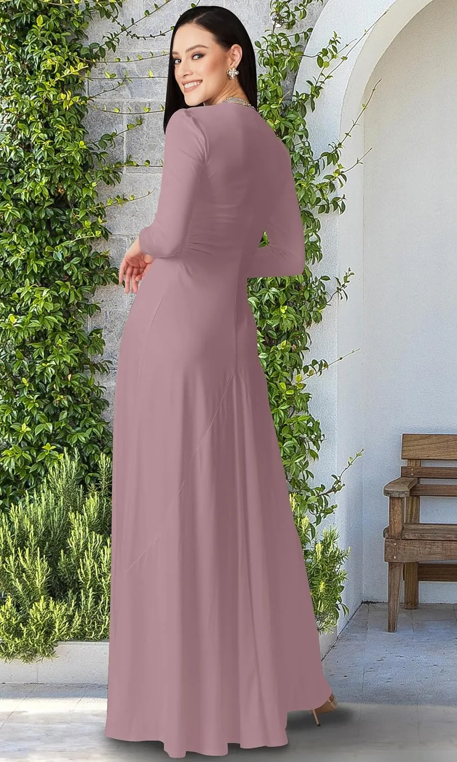KOH KOH Womens Long Sleeve Flowy Formal Evening Elegant Designer Maxi Dress