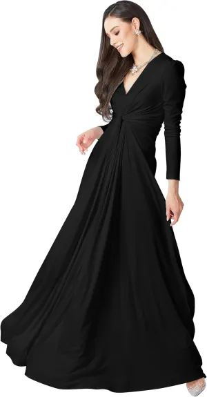 KOH KOH Womens Long Sleeve Flowy Formal Evening Elegant Designer Maxi Dress