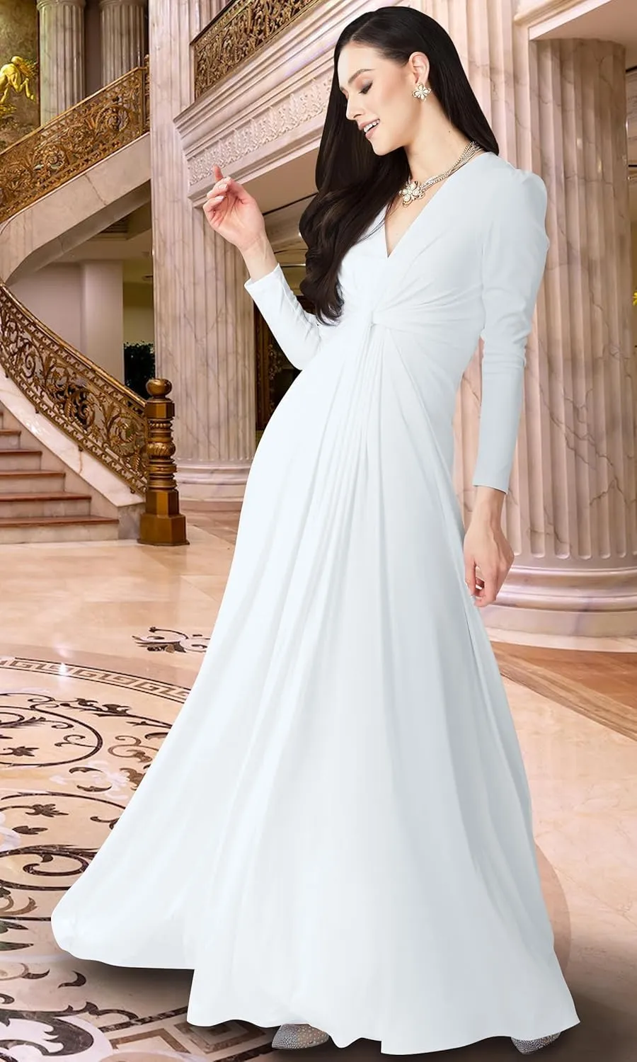 KOH KOH Womens Long Sleeve Flowy Formal Evening Elegant Designer Maxi Dress