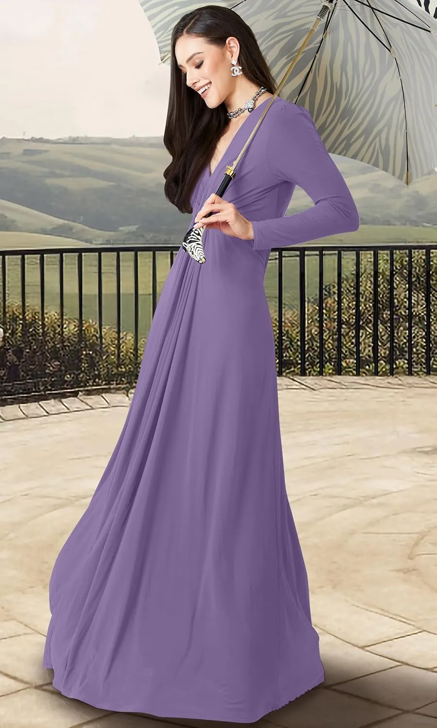 KOH KOH Womens Long Sleeve Flowy Formal Evening Elegant Designer Maxi Dress