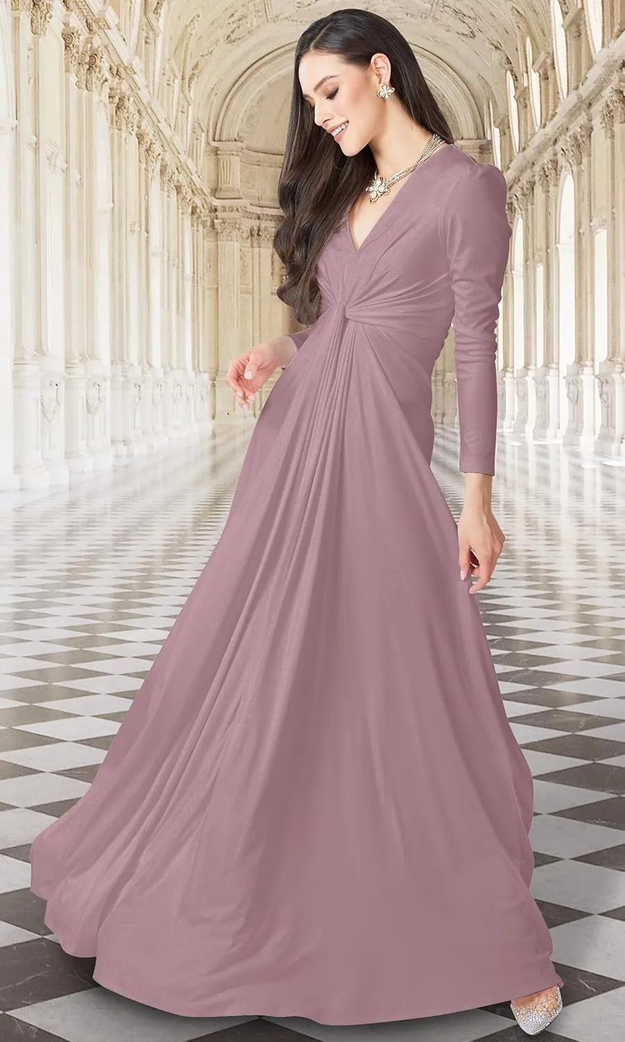 KOH KOH Womens Long Sleeve Flowy Formal Evening Elegant Designer Maxi Dress