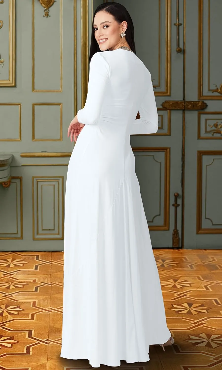 KOH KOH Womens Long Sleeve Flowy Formal Evening Elegant Designer Maxi Dress