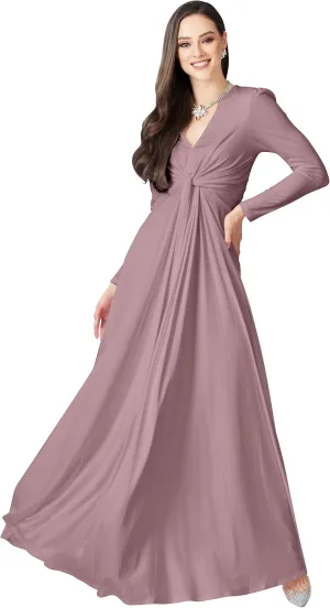 KOH KOH Womens Long Sleeve Flowy Formal Evening Elegant Designer Maxi Dress