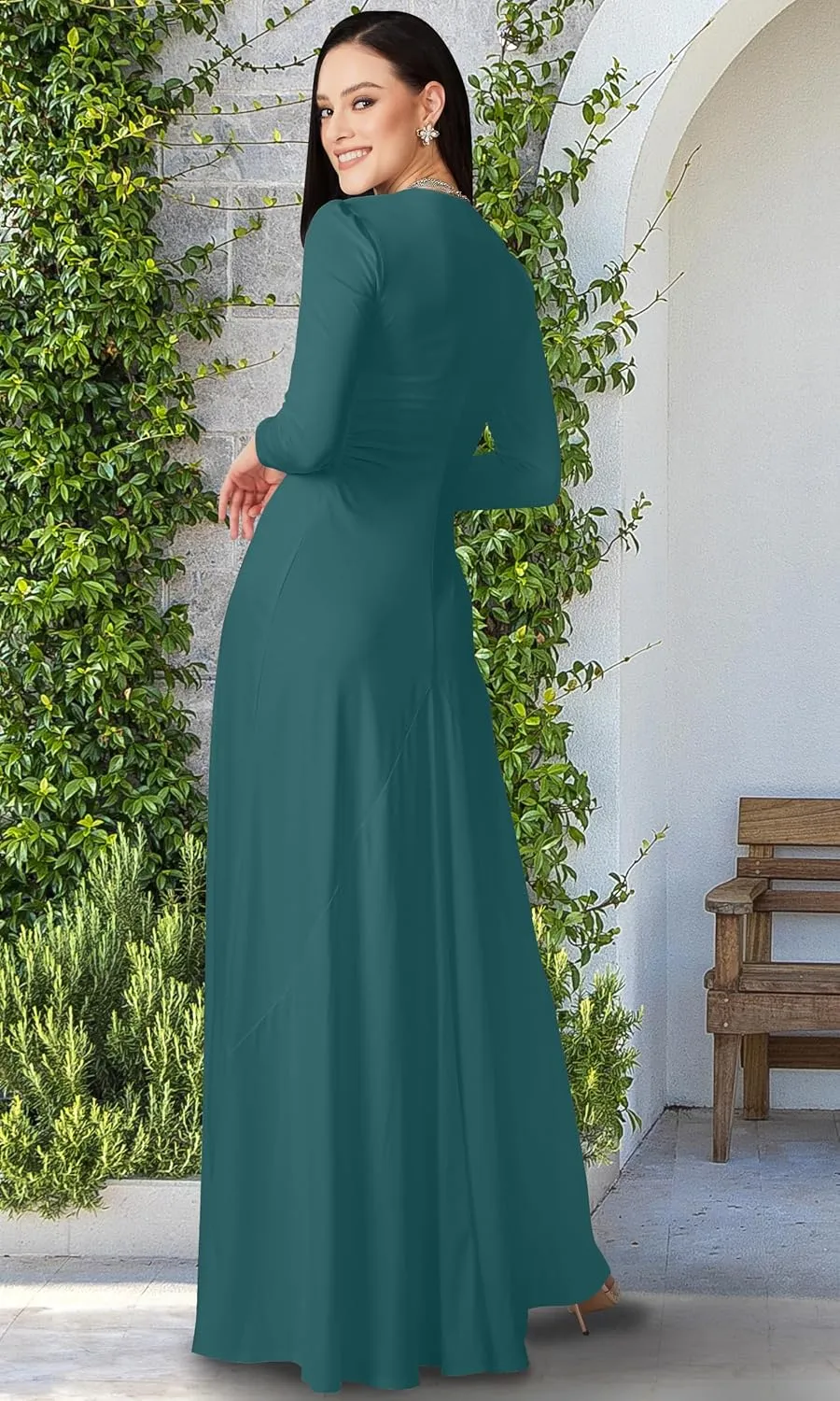 KOH KOH Womens Long Sleeve Flowy Formal Evening Elegant Designer Maxi Dress