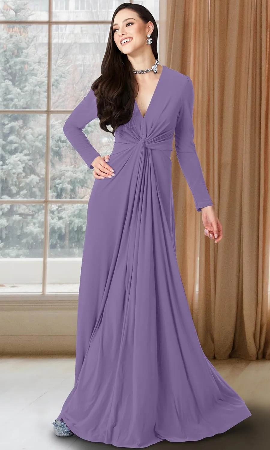 KOH KOH Womens Long Sleeve Flowy Formal Evening Elegant Designer Maxi Dress