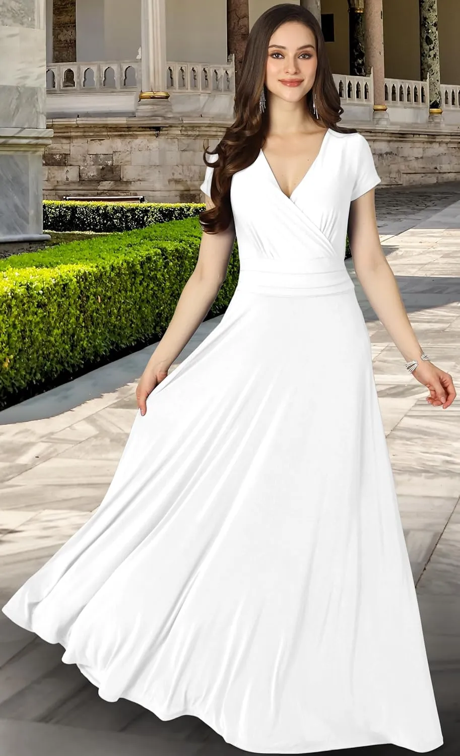 KOH KOH Womens Sexy Cap Short Sleeve V-Neck Flowy Cocktail Gown