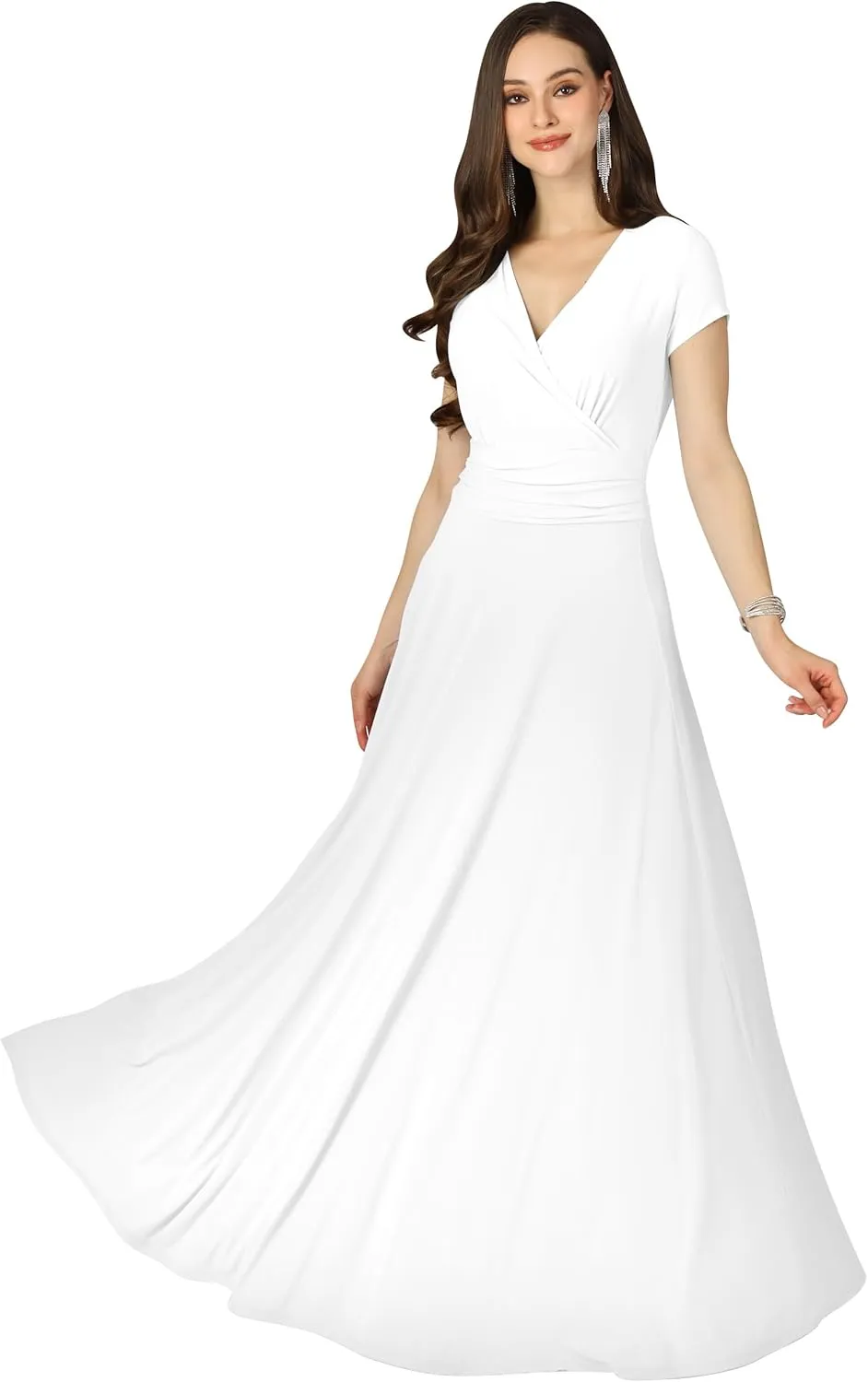 KOH KOH Womens Sexy Cap Short Sleeve V-Neck Flowy Cocktail Gown