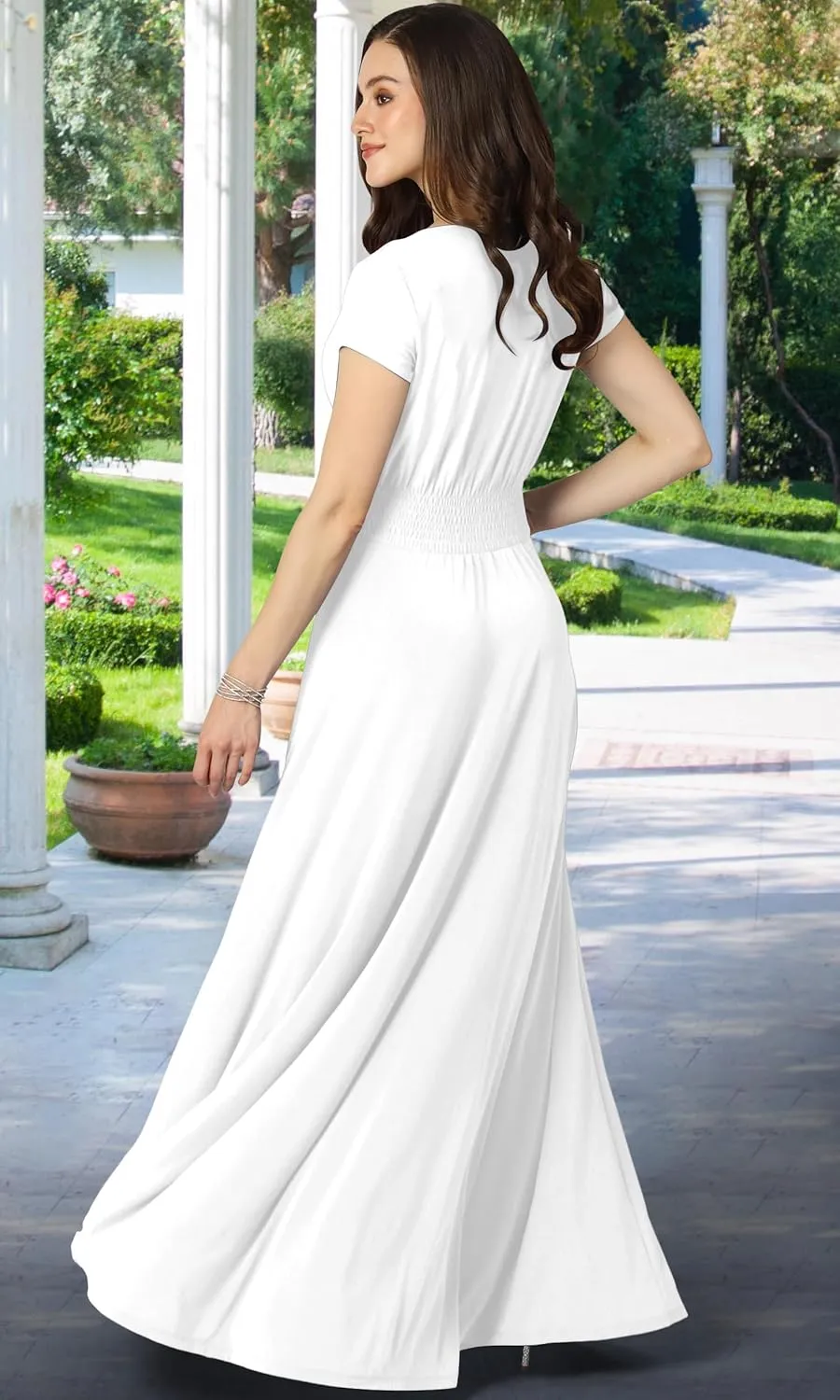 KOH KOH Womens Sexy Cap Short Sleeve V-Neck Flowy Cocktail Gown