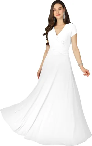 KOH KOH Womens Sexy Cap Short Sleeve V-Neck Flowy Cocktail Gown