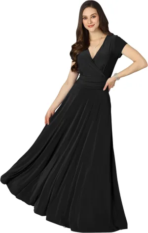 KOH KOH Womens Sexy Cap Short Sleeve V-Neck Flowy Cocktail Gown