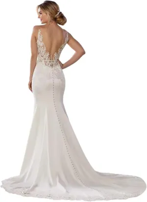 Lace Wedding Dresses for Bride 2025 V Neck Mermaid Bridal Gowns Applique Boho Beach Wedding Gowns with Train