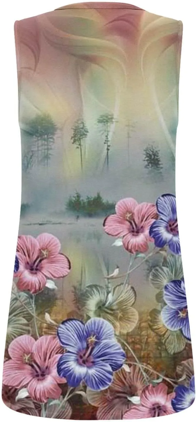 Lastesso Women's Tank Tops Fashion Retro Flower Print Smocked Front Shirts Casual Square Neck Sleeveless Tops Summer Tanks