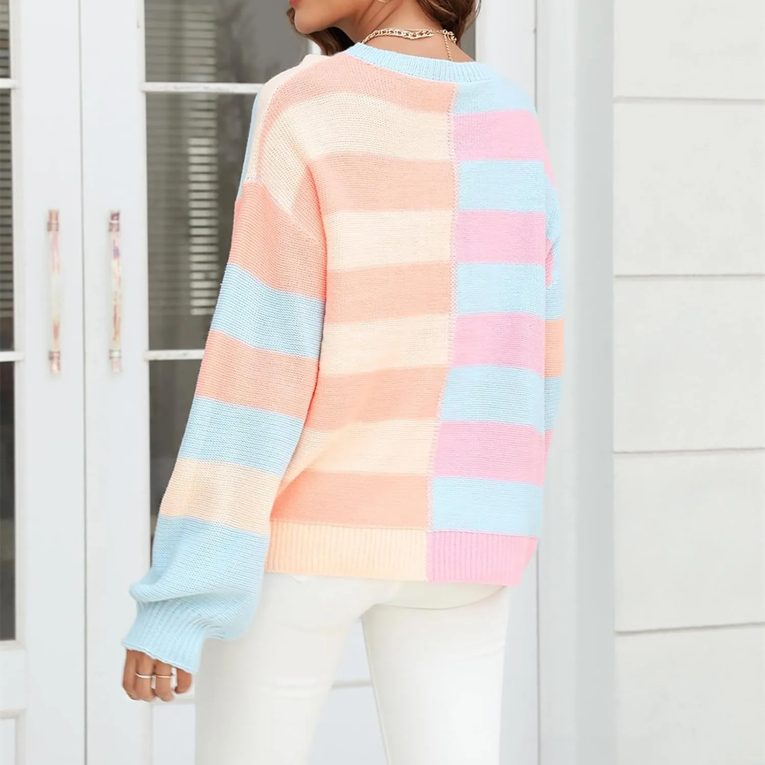 LCMTWX Cardigan Sweaters for Women Contrast Crew Neck Long Sleeve Sweater Pullover Sweater V Neck Pullover Sweater Infant