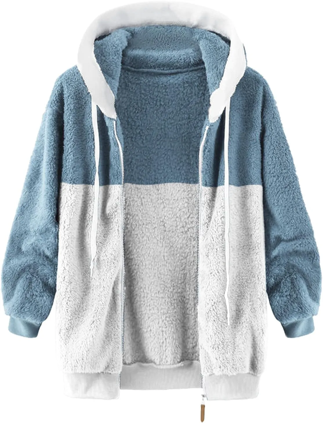 LCMTWX Womens 2023 Winter Fuzzy Fleece Jacket Artificial Wool Zipper Drawstring Solid Oversized Fuzzy Fleece Fluffy Fall