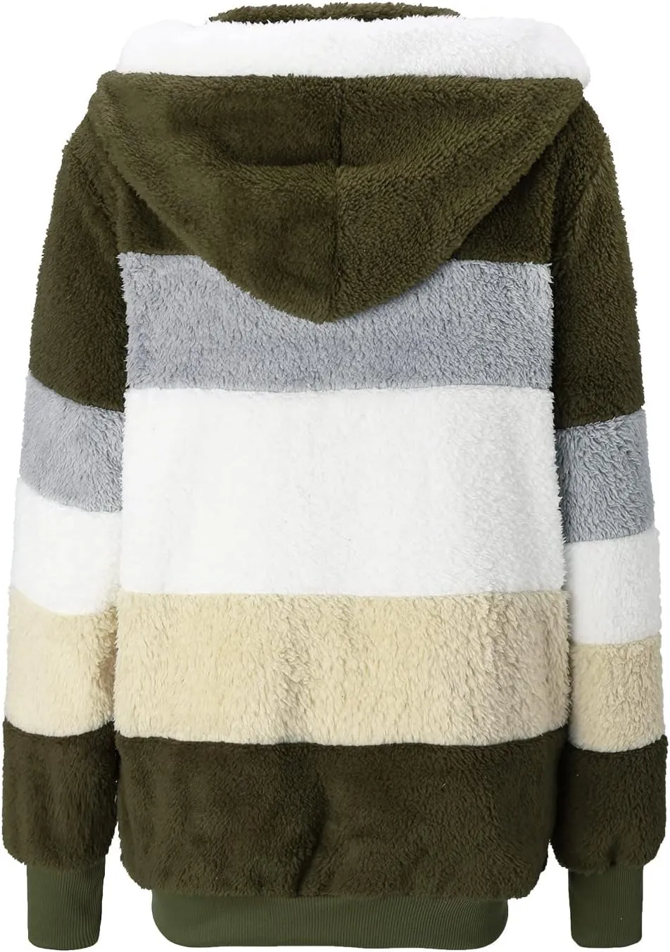 LCMTWX Womens Fuzzy Fleece Jacket Solid Color Artificial Wool Zipper Drawstring Long-Sleeved Hoodie Outerwear with