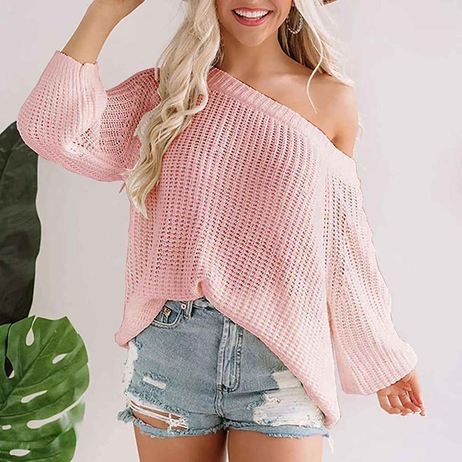 LCMTWX Women's Off The Shoulder Line Neck Hollow Out Loose Knit Pullover Sweater Sweater Pullovers for Teen Girls