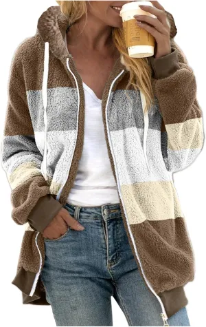 LCMTWX Womens Winter Jacket Coats Solid Color Artificial Wool Zipper Drawstring Long-Sleeved Thermal Sweatshirt Outerwear