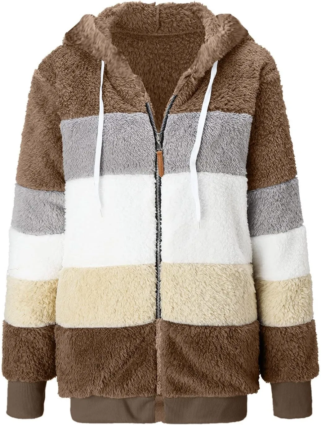 LCMTWX Womens Winter Jacket Coats Solid Color Artificial Wool Zipper Drawstring Long-Sleeved Thermal Sweatshirt Outerwear