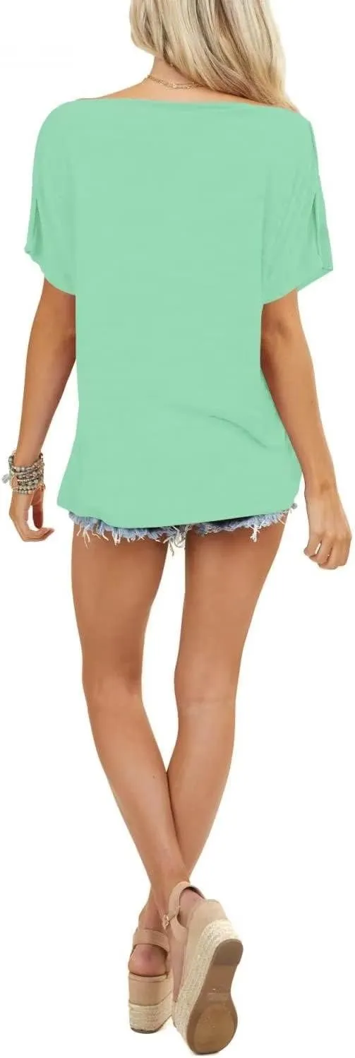 LEEDYA Women Off Shoulder Tops Short Sleeve T-Shirts Loose Blouses Oversized Tunic Tops