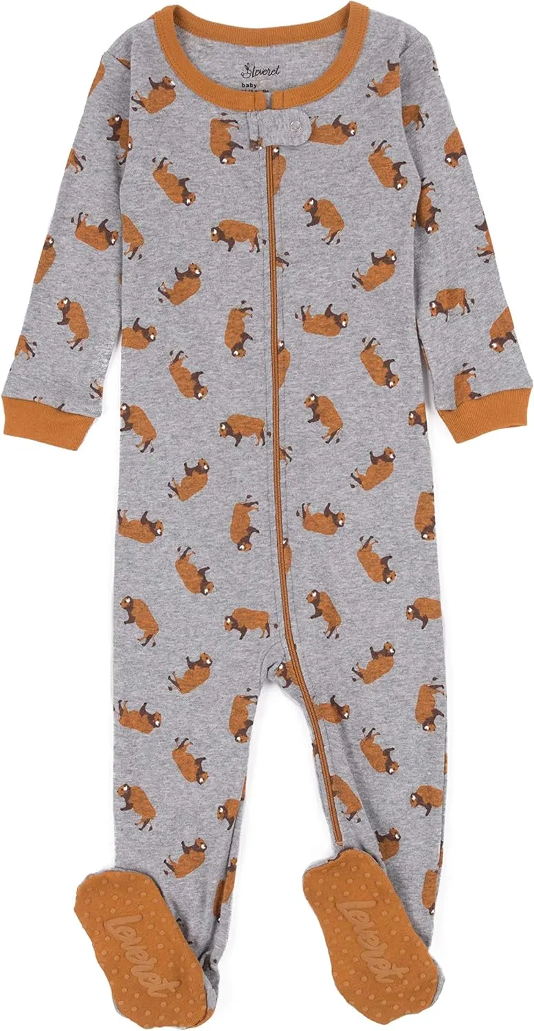 Leveret Kids Pajamas Baby Boys Girls Footed Pajamas Sleeper 100% Cotton Plaids (Size 6-12 Months-5 Toddler)