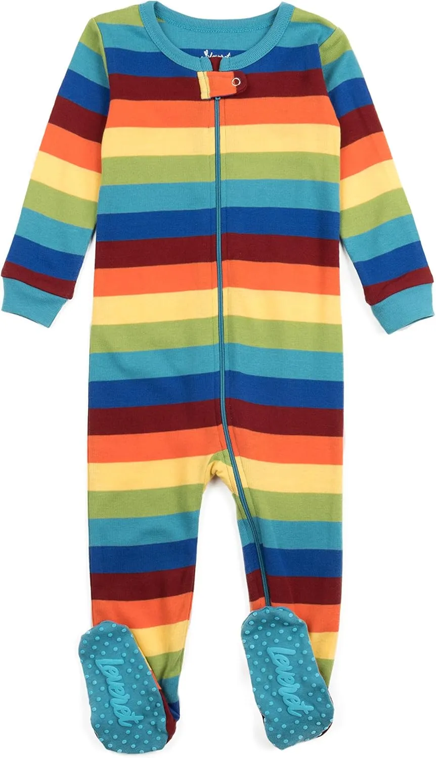Leveret Kids Pajamas Baby Boys Girls Footed Pajamas Sleeper 100% Cotton Striped (Size 6-12 Months-5 Toddler)
