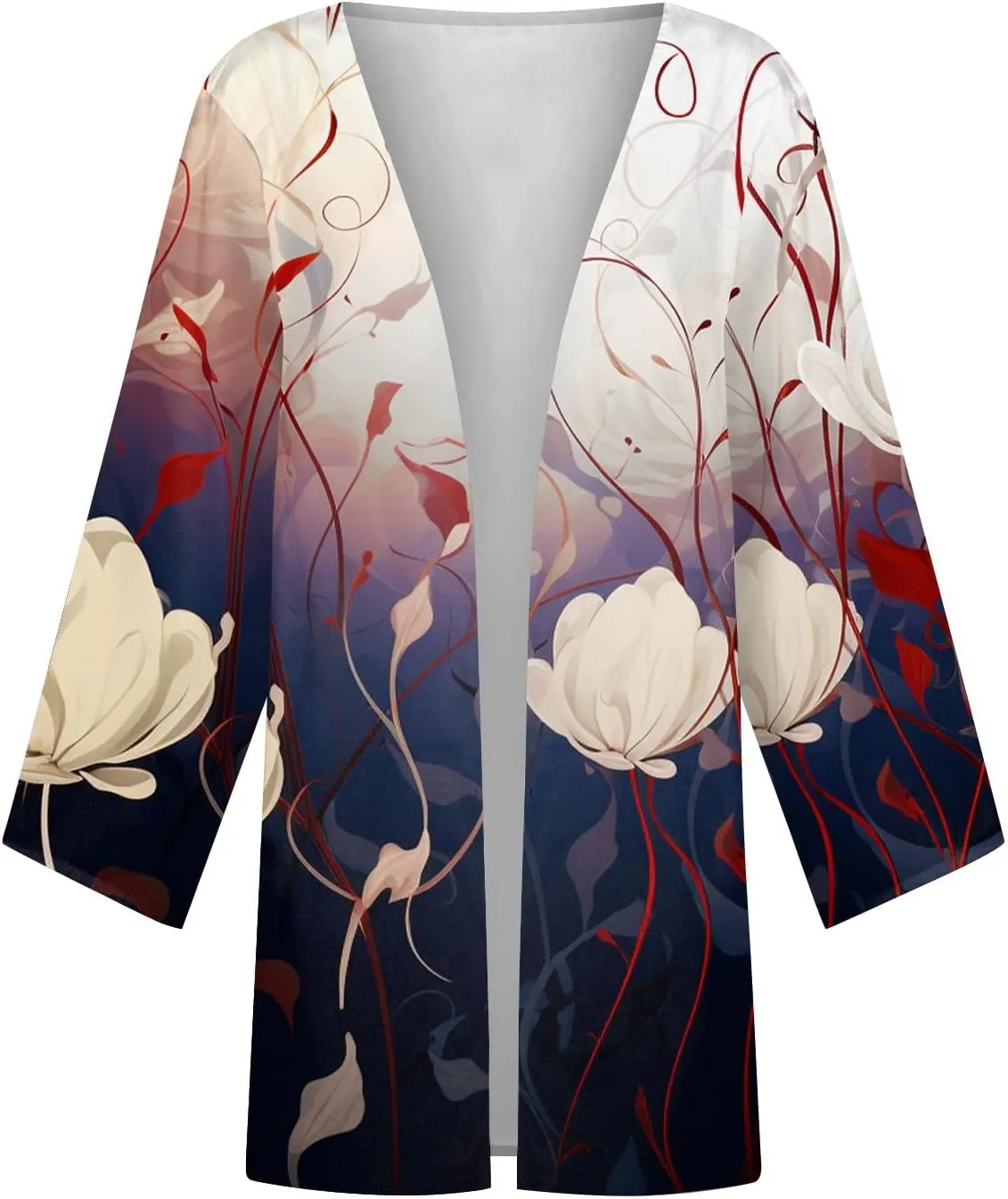 Lightweight Cardigan for Women Summer Printed Beach Cover Up Tops Casual Blouse Open Front 3/4 Sleeve Kimono Cardigan