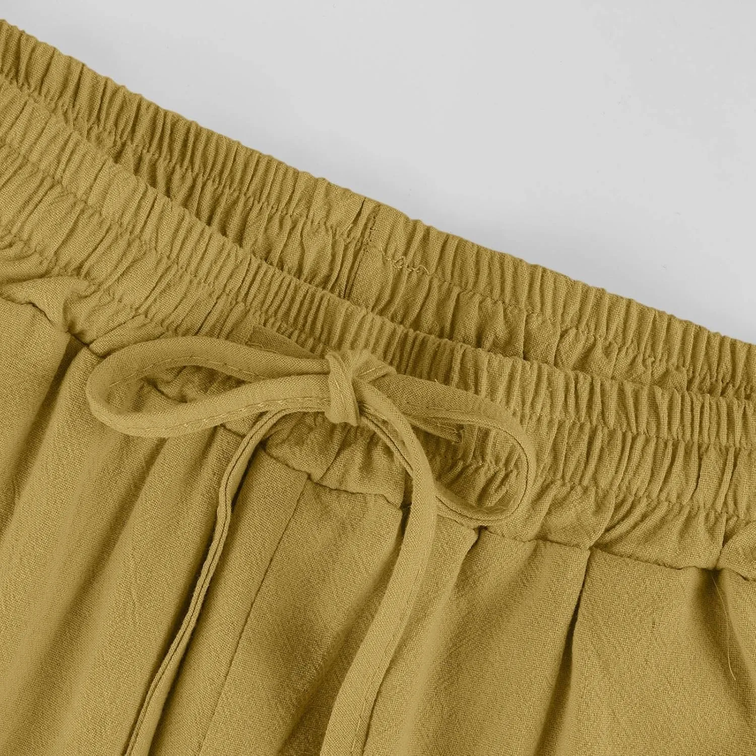 Linen Bermuda Shorts for Women Knee Length Drawstring Shorts High Waisted Long Shorts Casual Beach Shorts w/Pockets