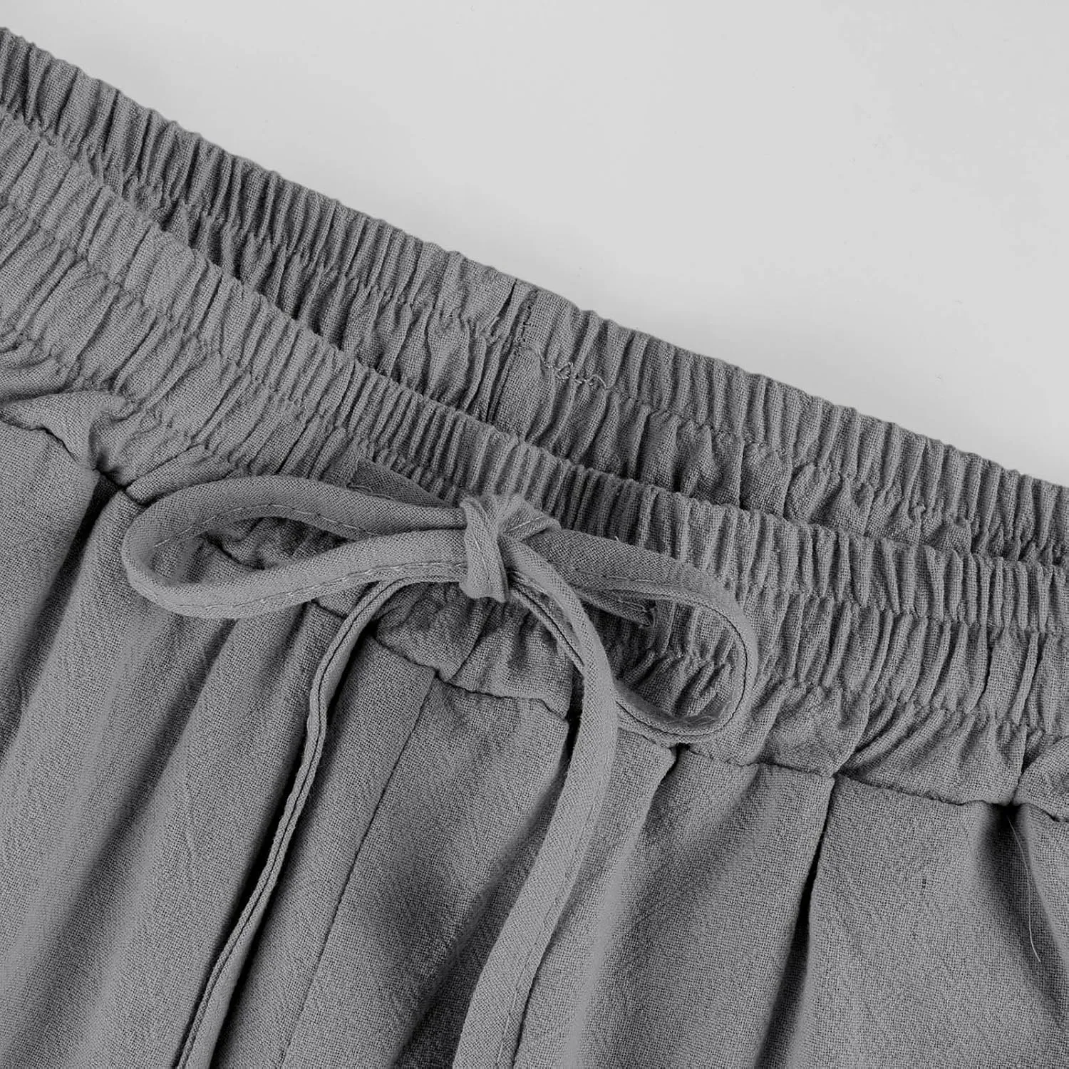 Linen Bermuda Shorts for Women Knee Length Drawstring Shorts High Waisted Long Shorts Casual Beach Shorts w/Pockets