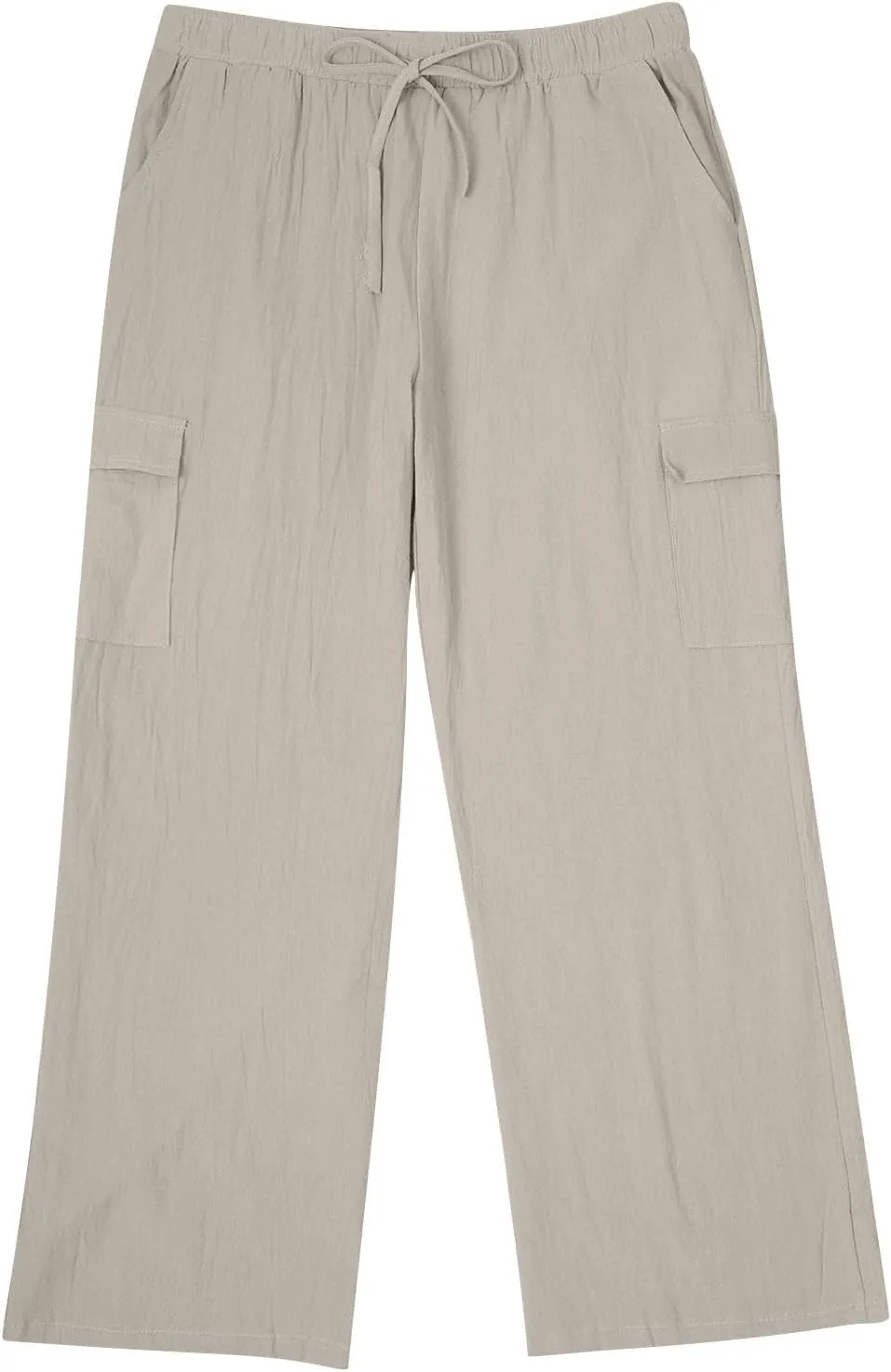 Linen Cargo Pants Men's Lightweight Soft Wide Leg Sweatpants Summer Loose Fit Drawstring Solid Joggers Daily Workout Trousers