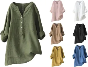 Linen Shirts for Women 2024 Plus Size 3/4 Length Sleeve Tops Casual Loose Fit Round Neck Tees Summer Fashion Blouse Womens Cotton Tops Womens 3/4 Sleeve Tops Tops for Women 2024