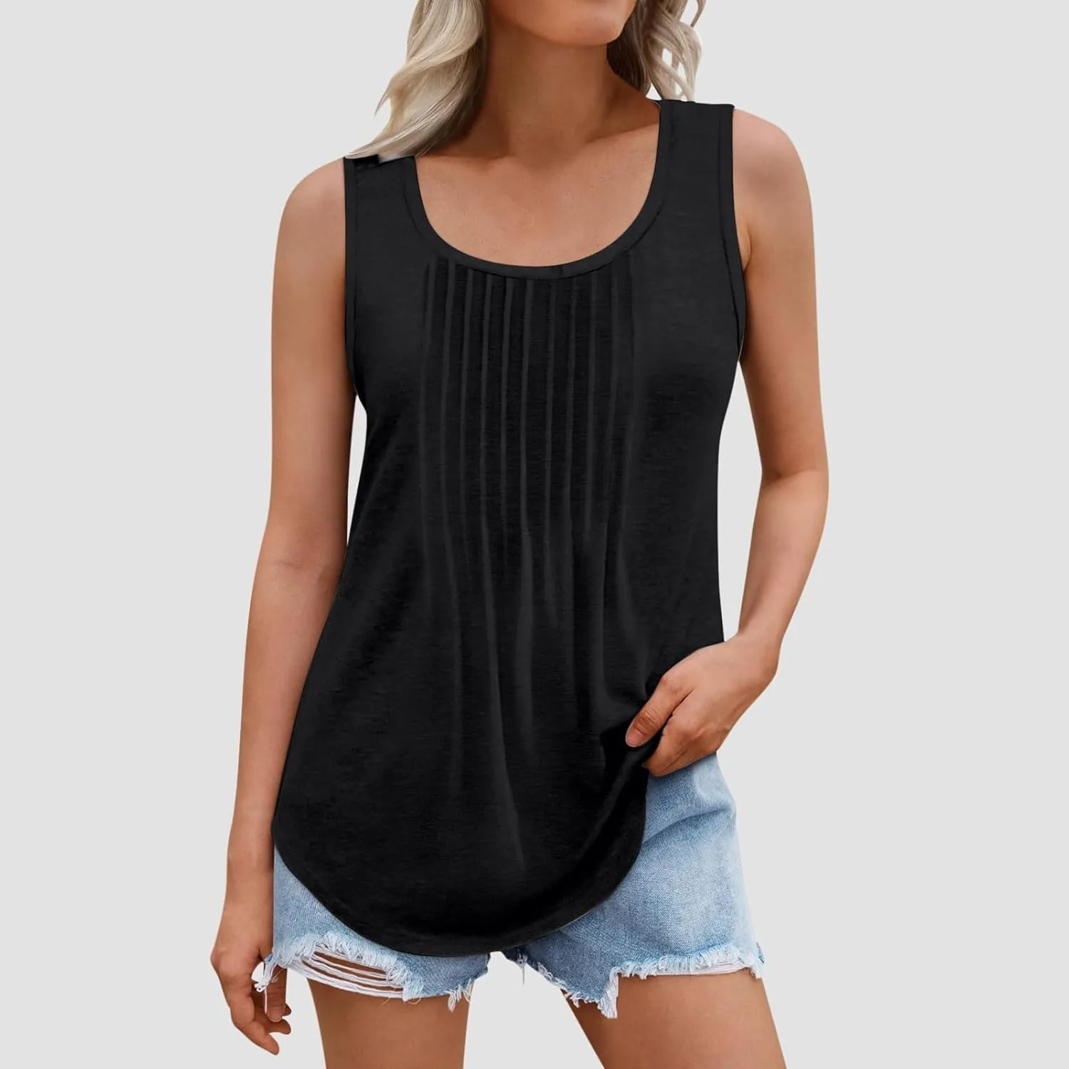 Lmdudan Plus Size Tank Tops for Women Fashion Solid Color Sleeveless U Neck Tees 2024 Summer Loose Flowy Casual Comfy Shirts