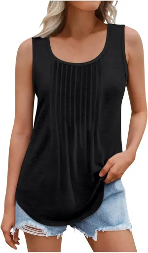 Lmdudan Plus Size Tank Tops for Women Fashion Solid Color Sleeveless U Neck Tees 2024 Summer Loose Flowy Casual Comfy Shirts
