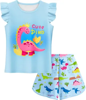 LQSZ Girls Pajamas Flutter Sleeve Toddler Girl Summer Pajamas 2 Piece Pjs Set Sleepwear for Girls 3-10 Years