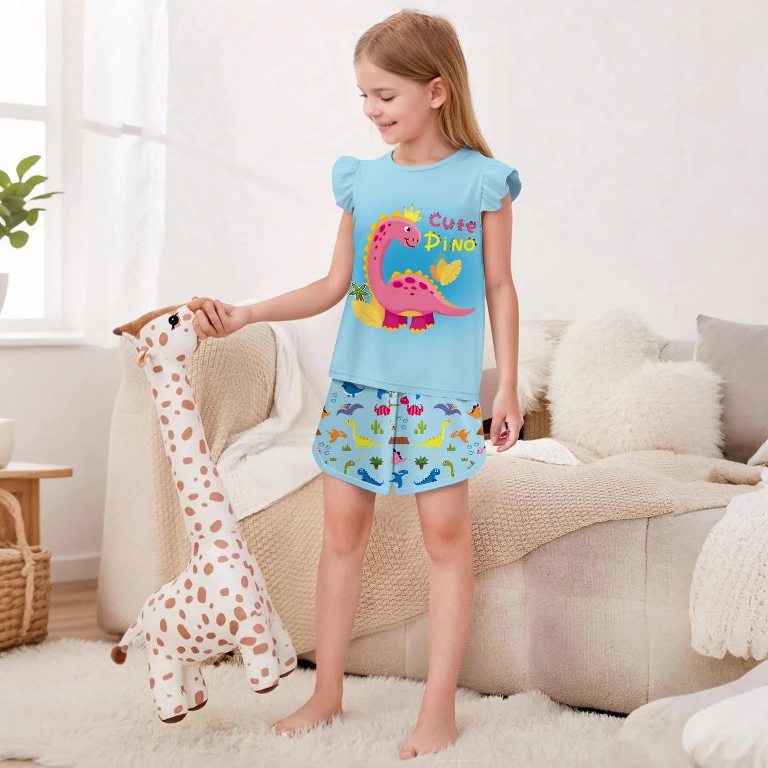 LQSZ Girls Pajamas Flutter Sleeve Toddler Girl Summer Pajamas 2 Piece Pjs Set Sleepwear for Girls 3-10 Years