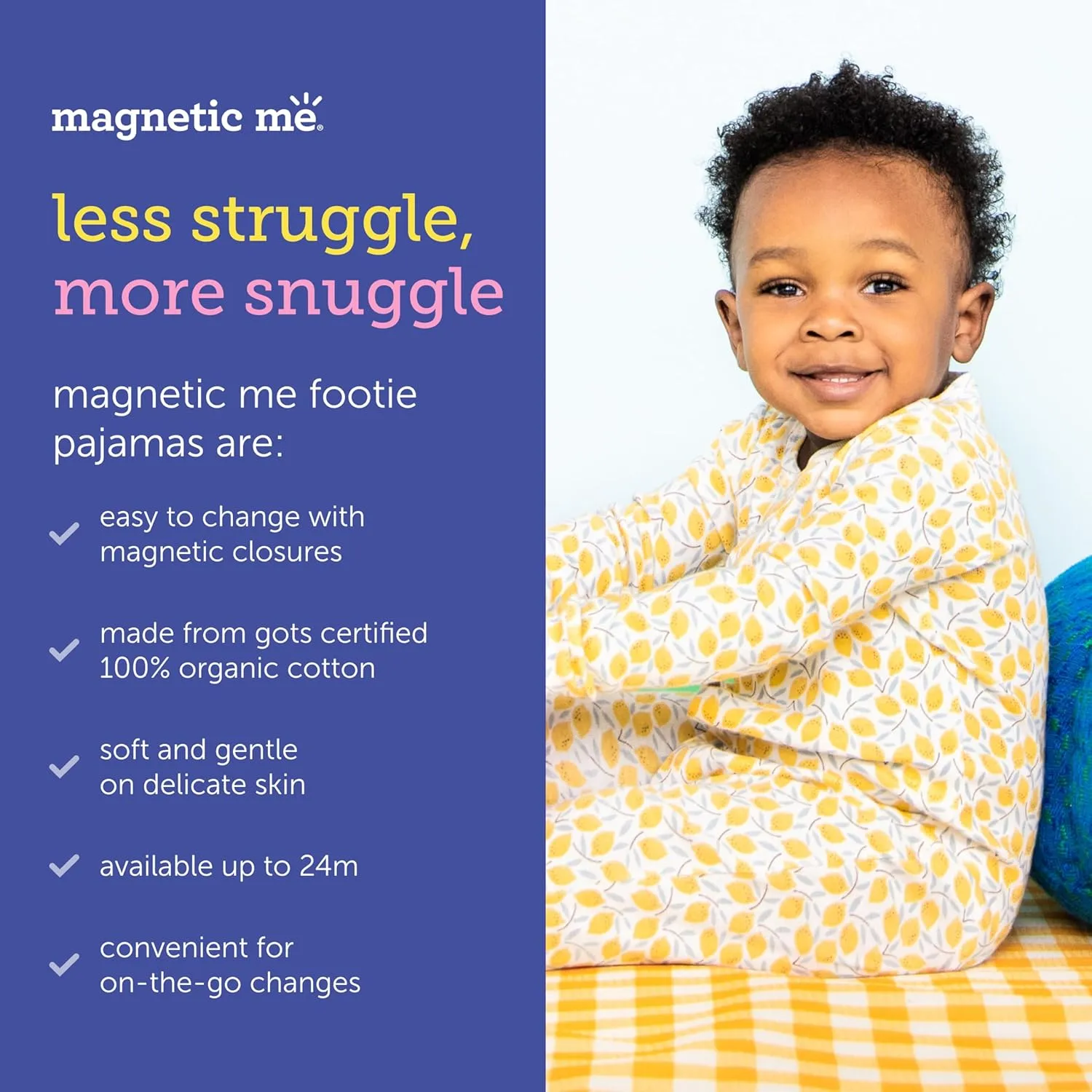Magnetic Me Footie Pajamas - 100% Organic Cotton Baby Pajamas - Quick Magnetic Fastener Sleeper for Baby Boy and Girl
