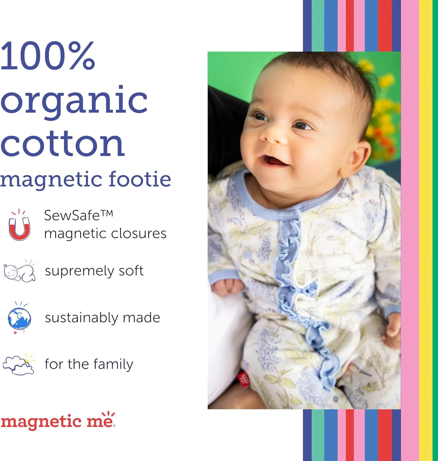 Magnetic Me Footie Pajamas - 100% Organic Cotton Baby Pajamas - Quick Magnetic Fastener Sleeper for Baby Boy and Girl