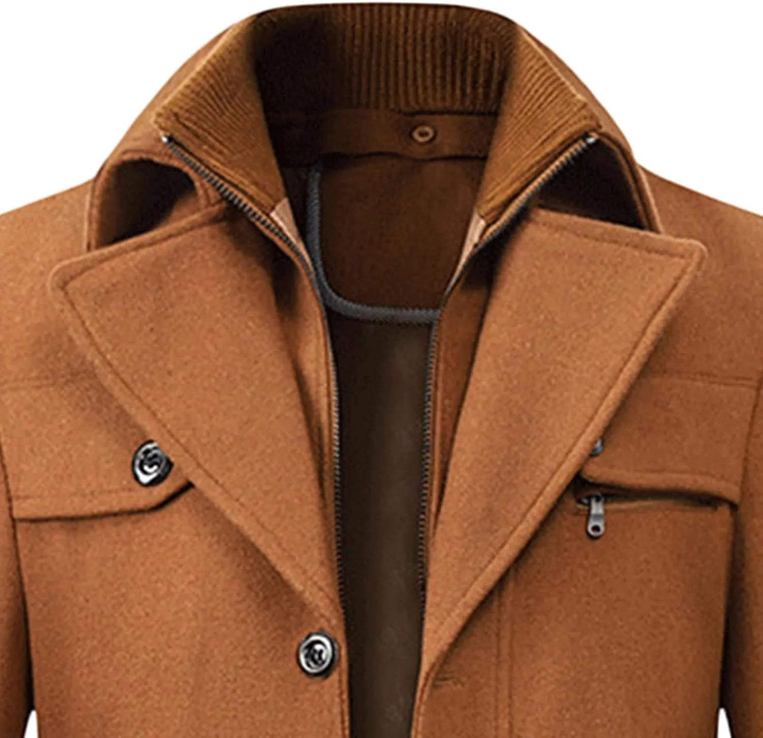 Maiyifu-GJ Men Layered Collar Wool Blend Jacket Military Single Breasted Pea Coat Thick Stylish Quilted Lined Trench Overcoat