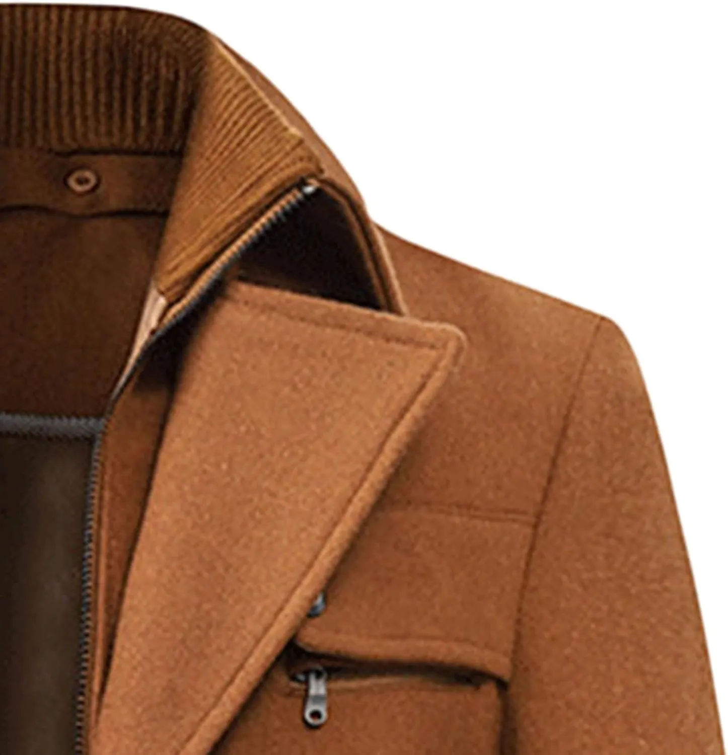 Maiyifu-GJ Men Layered Collar Wool Blend Jacket Military Single Breasted Pea Coat Thick Stylish Quilted Lined Trench Overcoat