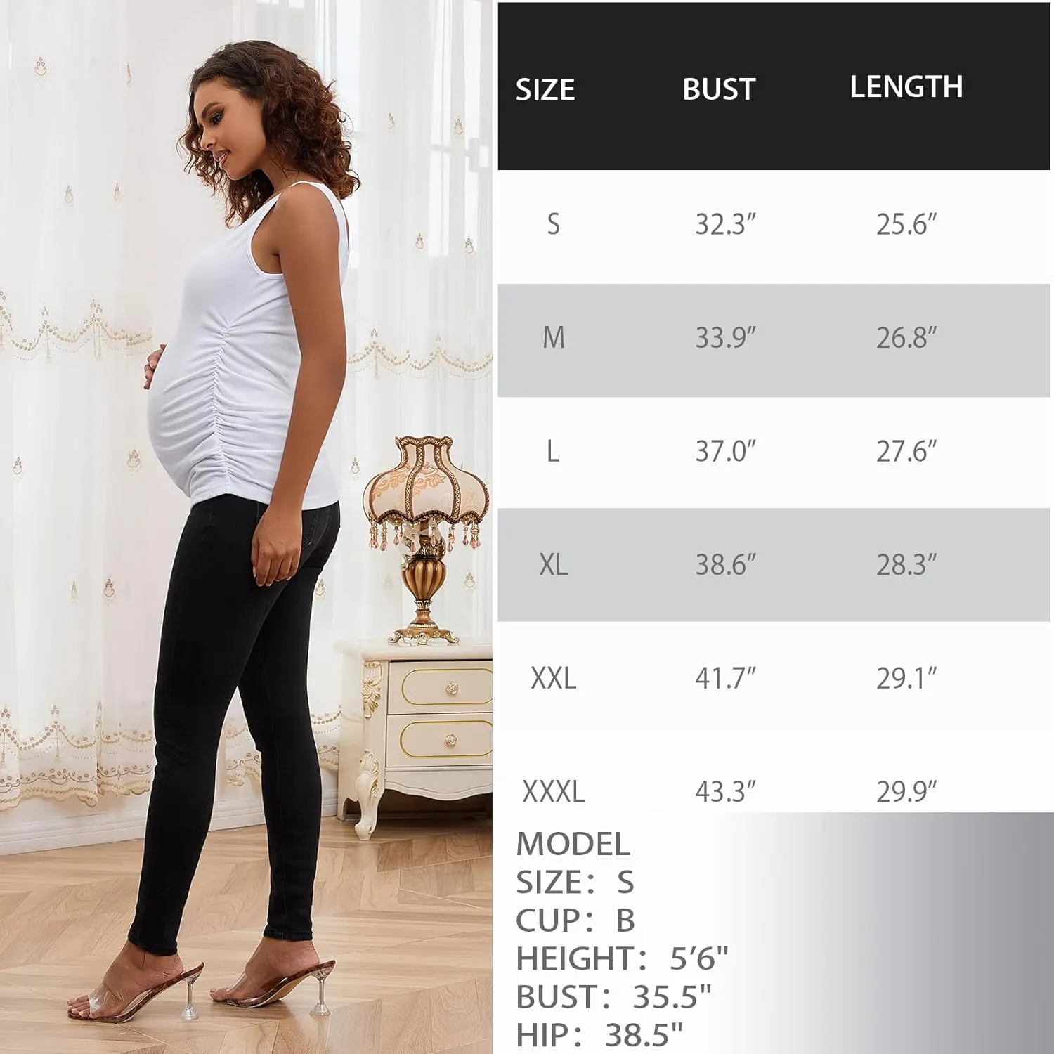 Maternity Tank Tops for Women Ruched Sleeveless Basic Tops Maternity Shirt Vest Pregnancy Tee