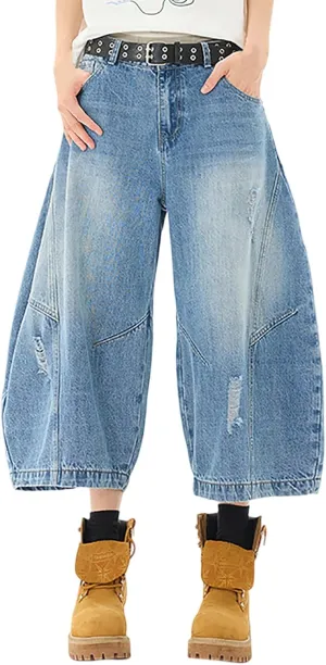 Men Baggy Denim Jorts Y2K Vintage Loose Hip Hop Jean Shorts Wide Leg Long Jeans with Pockets Streetwear