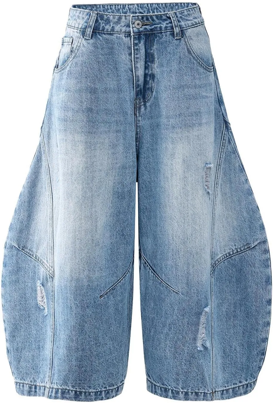 Men Baggy Denim Jorts Y2K Vintage Loose Hip Hop Jean Shorts Wide Leg Long Jeans with Pockets Streetwear