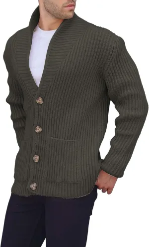Men Cardigan Sweater Winter Warm Chunky Knitted Jumper Overszie Stand Collar Button Down Rib Knitted Coat with Pocket